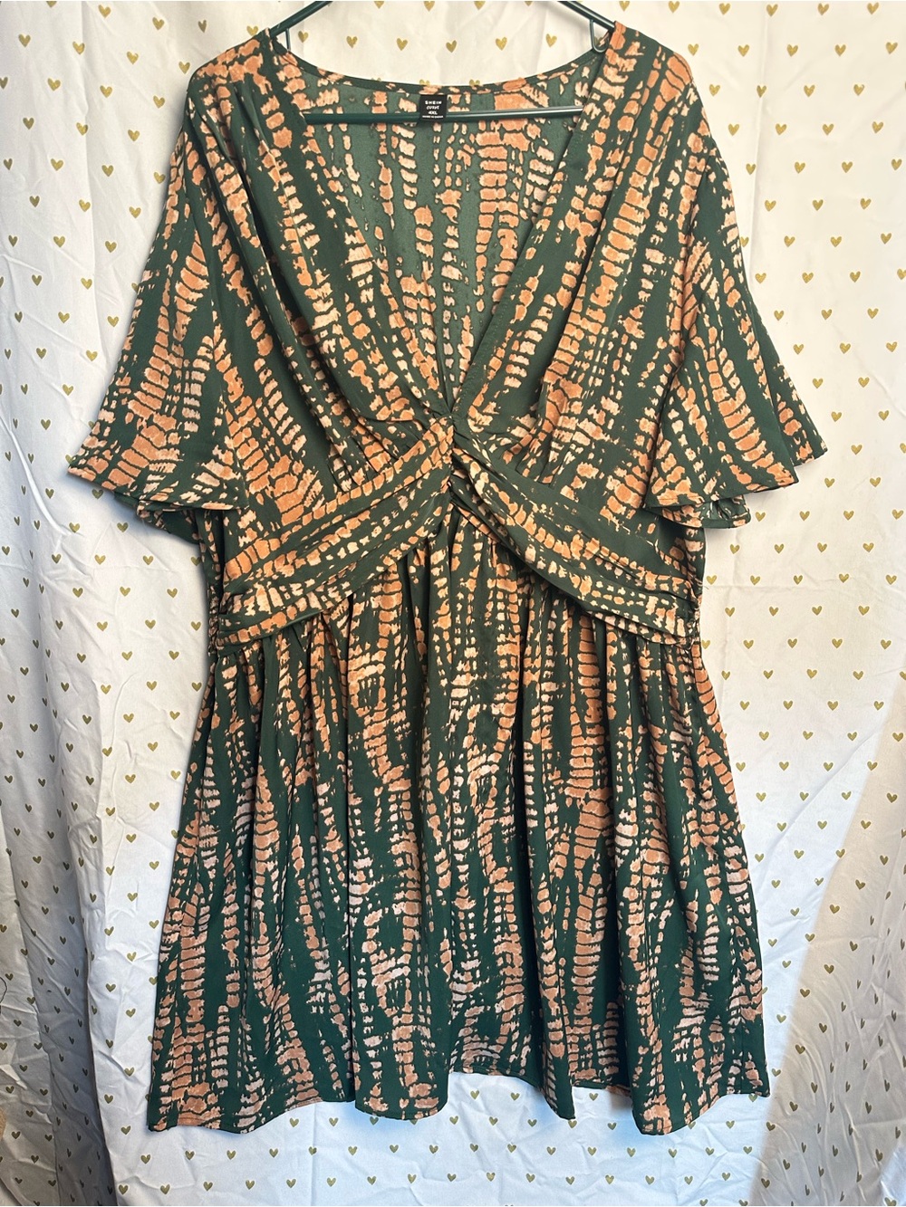 Green & Peach Tie-Dye Fit-and-Flare Dress SHEIN Curve 4X